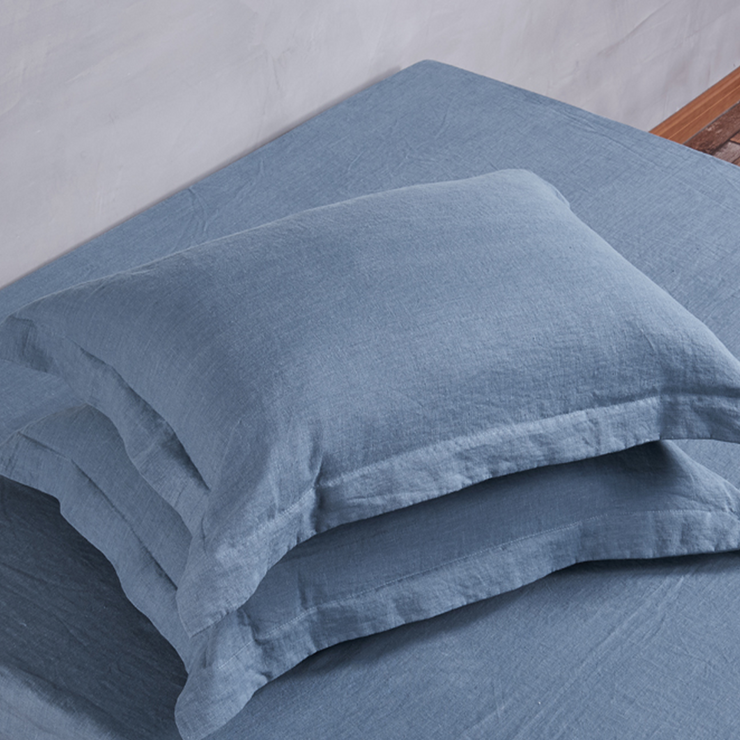 Standard Size Flanged French Blue Pillow Pair-linenshed
