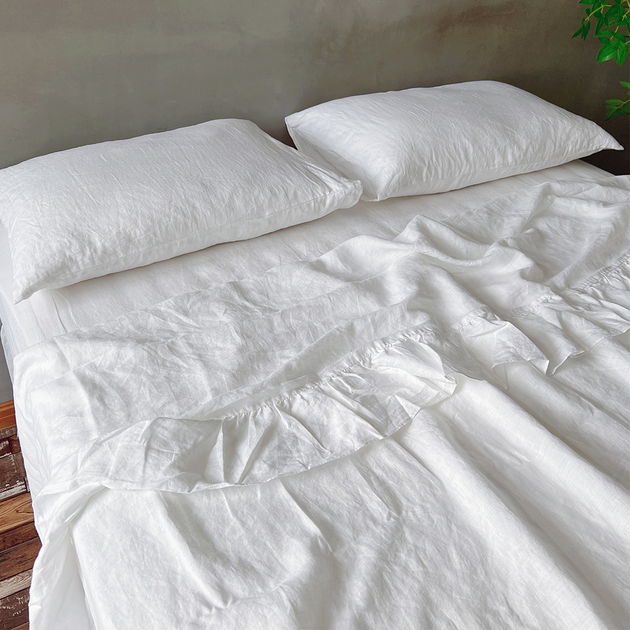 Ruffled Linen Top Sheet Ruffled Linen Flat Bed Sheets Linen Bedding