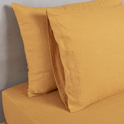 Detail of Housewife Linen Pillowcases Mustard - Linenshed