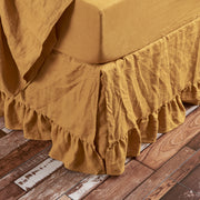 Mustard Linen Ruffled Border Bedskirt - Linenshed