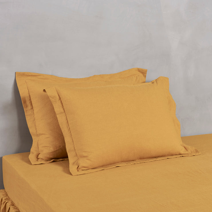 Flanged Linen Pillowcases Mustard - Linenshed