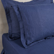 Close Up Linen Flanged Pillowcases Indigo Blue - Linenshed
