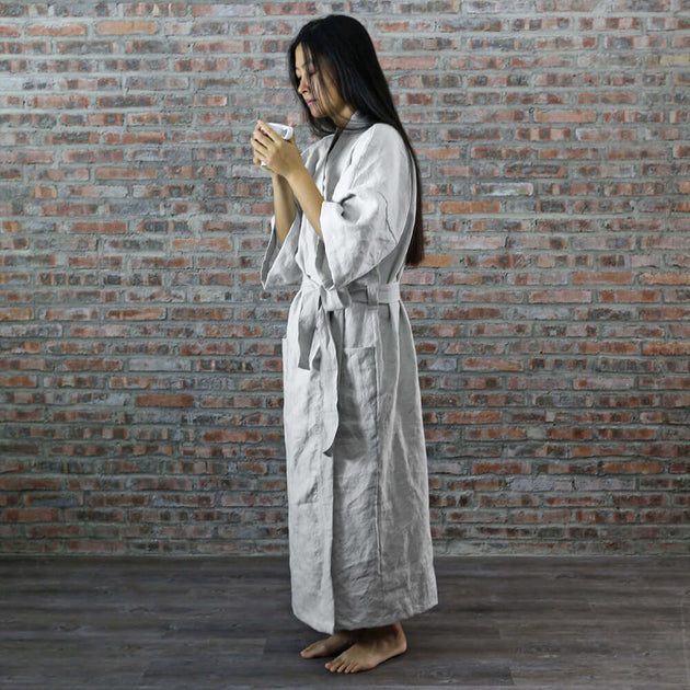 Full Length Linen Bathrobes by Linenshed Kimono Style Unisex Robes Ful
