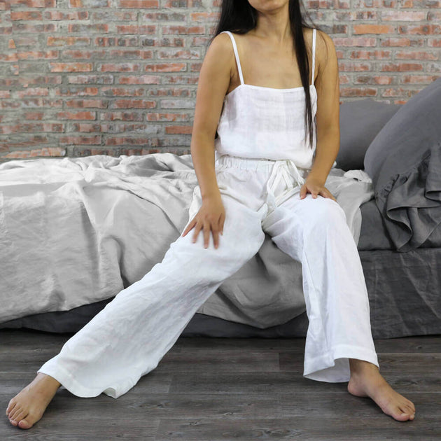Pure Linen Loungewear Tank Top and Shorts - Soft Pre-washed Homewear