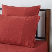 Close Up of Red Linen Pillowcases - Linenshed