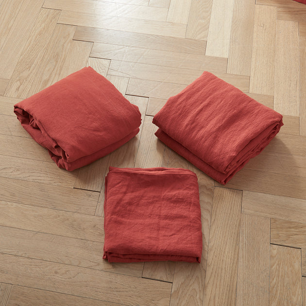 100 Pure Red Linen Sheets Set Linen Bed Sheets Linen Bedding