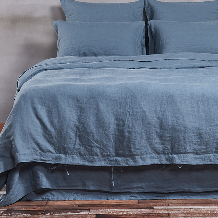 Front View of French Blue Linen Duvet Cover-linenshed
