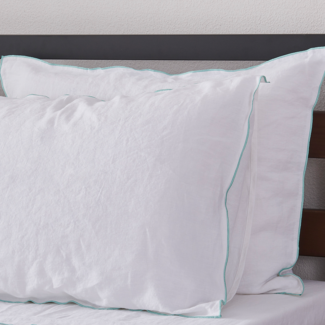 White Linen Flange Edge Pillow Cover Bright White Pillow 