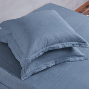 Euro Flanged French Blue Linen Pillow Pair-linenshed