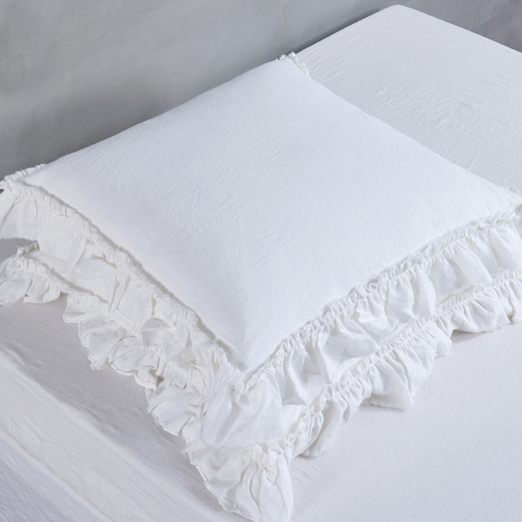Frayed Ruffles Linen Pillowcases Pair