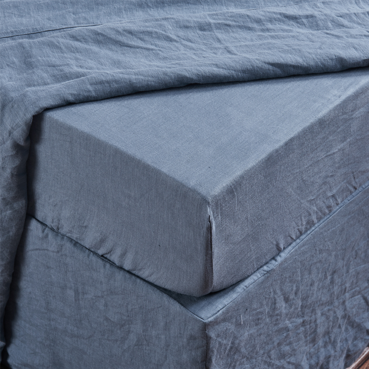 French Blue Linen Fitted Sheet-linenshed