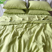 Top View Of Linen Duvet Cover Green Tea - linenshed US
