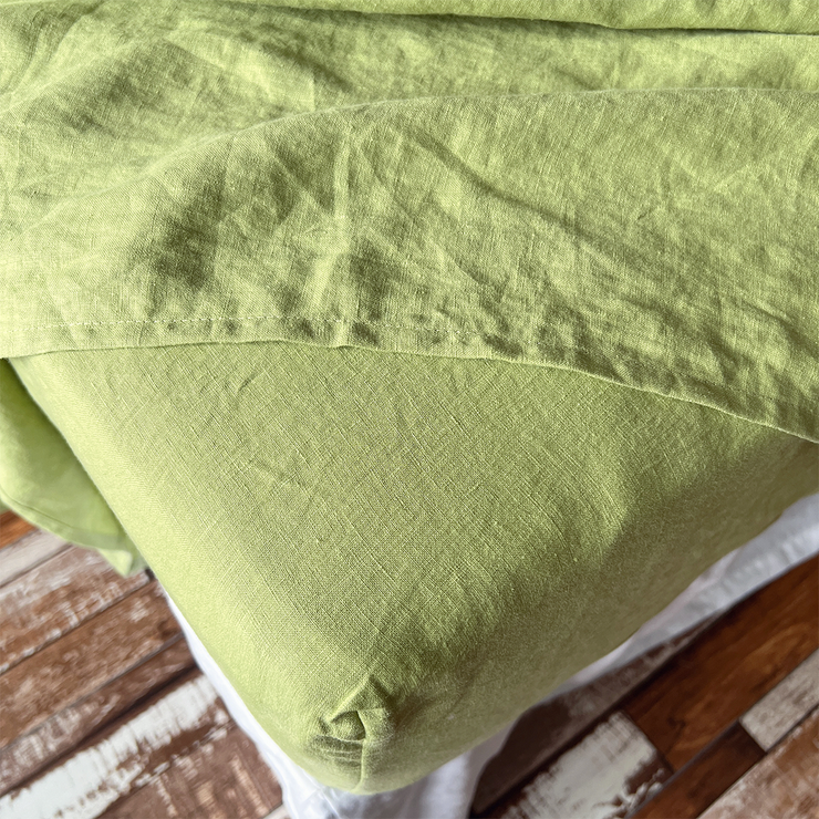 Top View Of Linen Fitted Sheet Green Tea - linenshed US