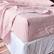 Side View Of Lavender Pink Linen Fitted Sheet - linenshed