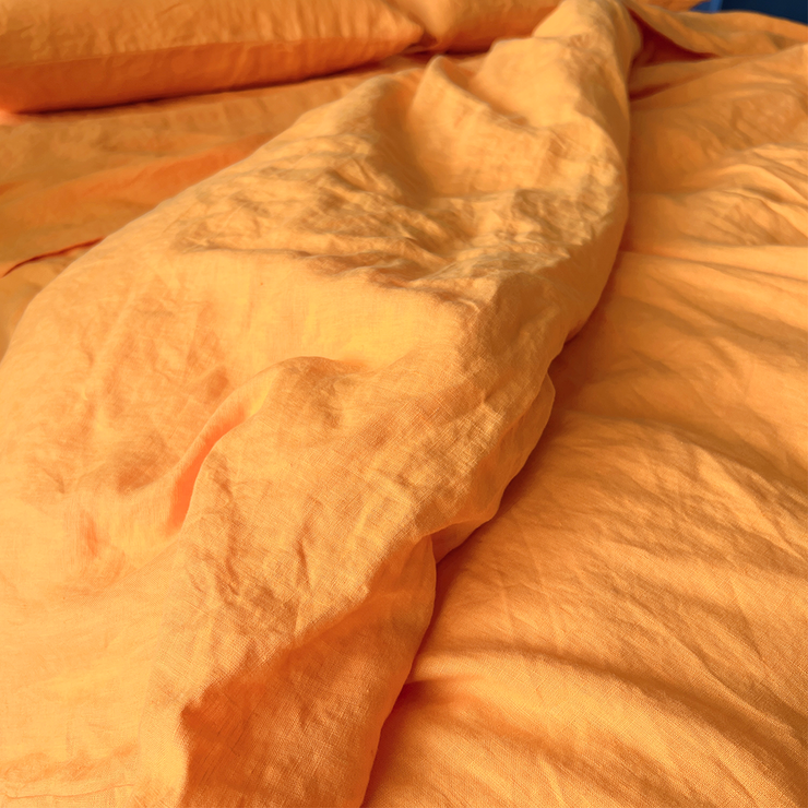 Close Up Of Orange Linen Duvet Cover - linenshed USA