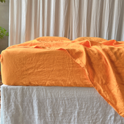 Front View Of Orange Linen Fitted Sheet - linenshed USA
