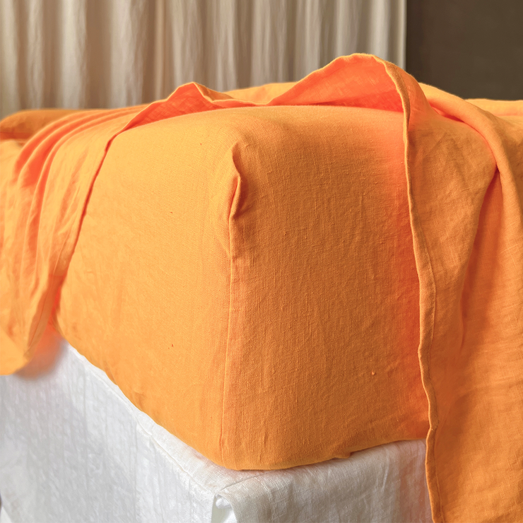 Linen Fitted Sheet Coral