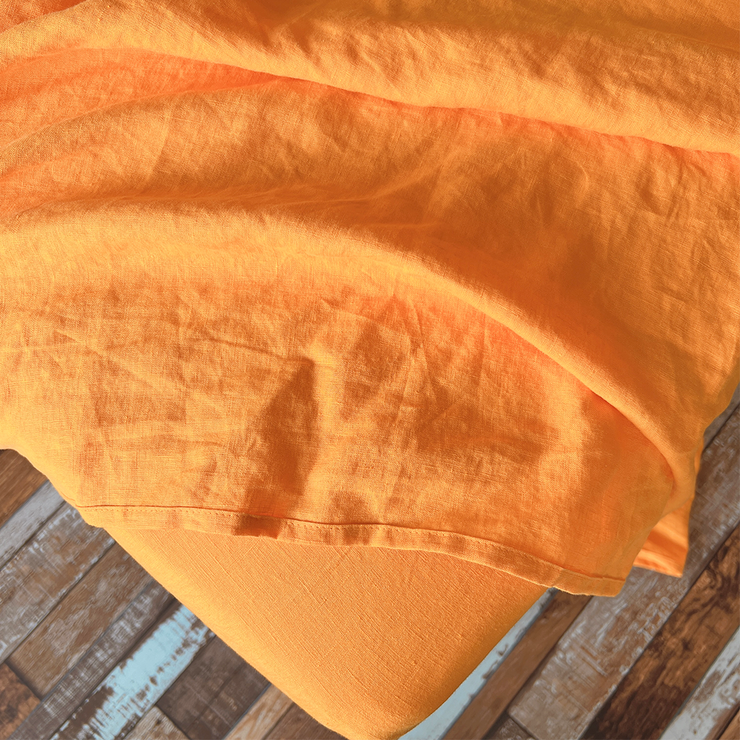 Top View Of Orange Linen Fitted Sheet - linenshed USA