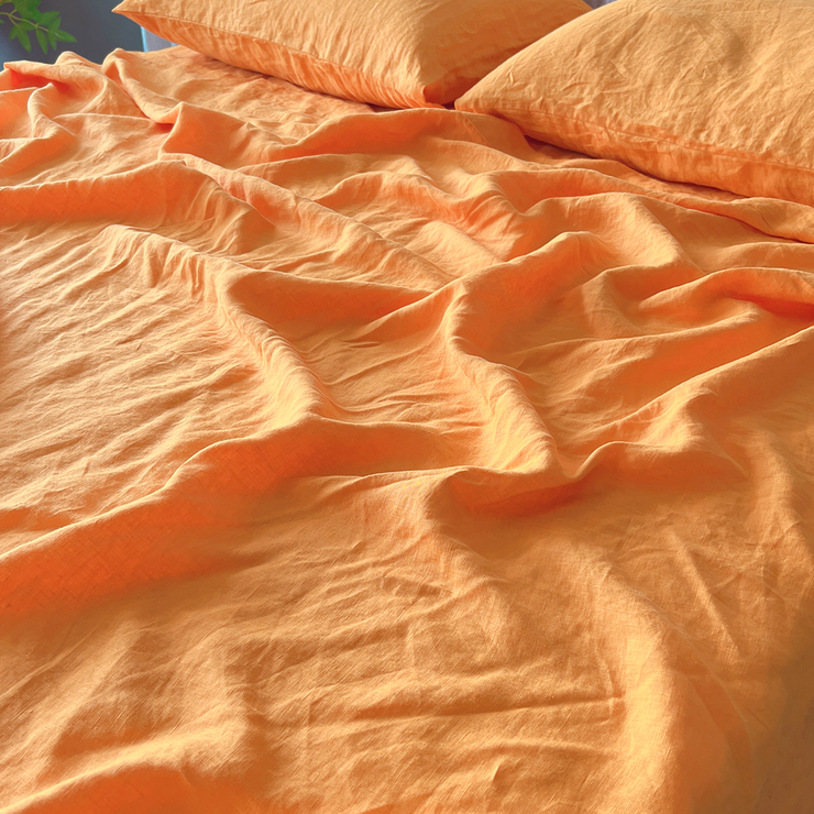 Side View Of Bed Linen Flat Sheet Orange - linenshed USA
