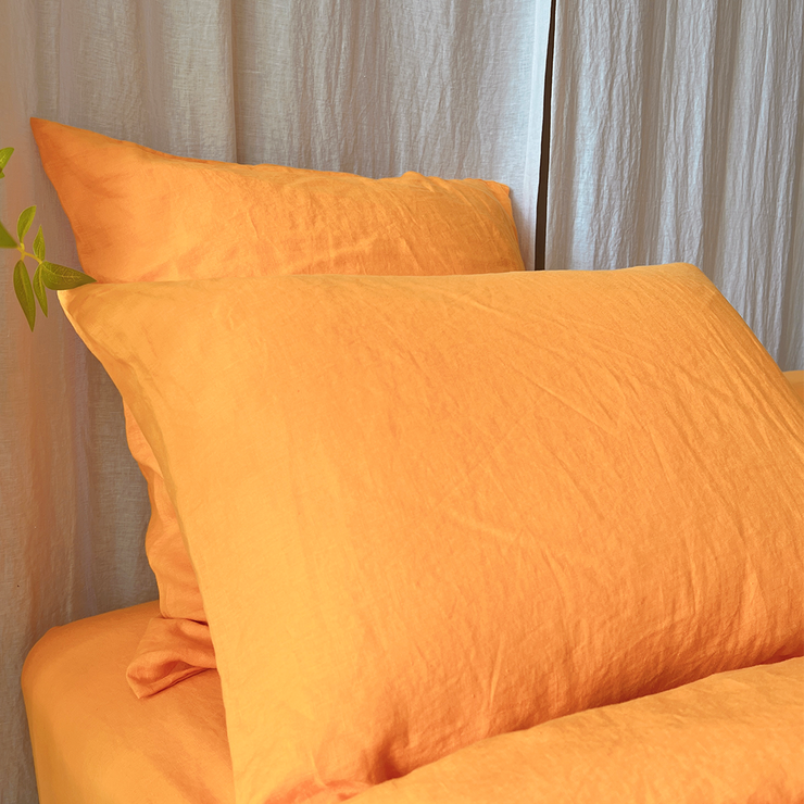 Queen and Euro Size Orange Linen Pillowcases - linenshed USA