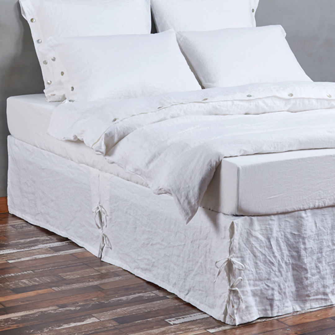 White linen bed sales skirt