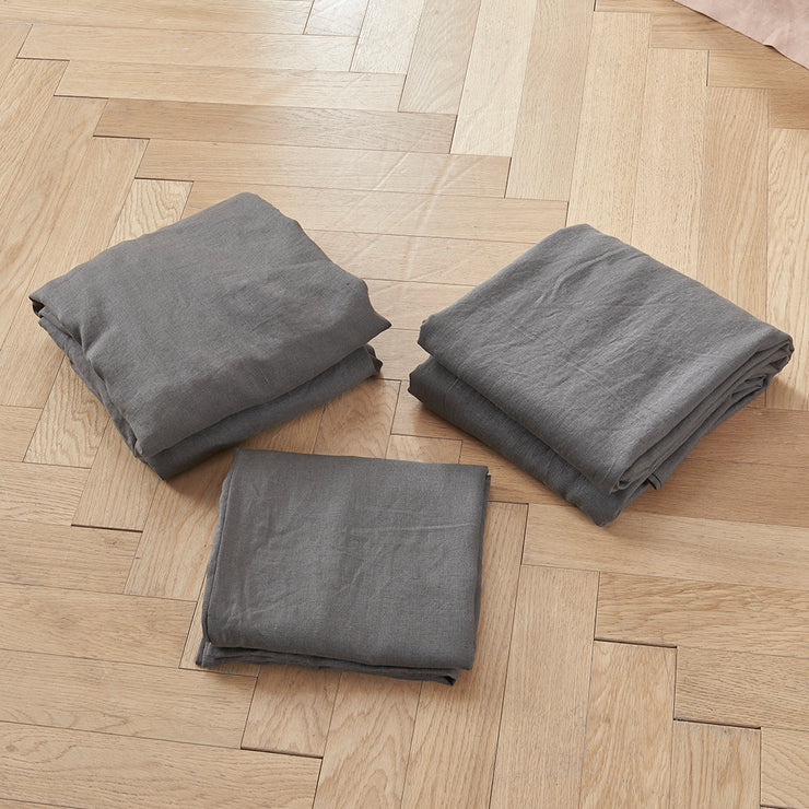 100 % Linen Sheets Set Lead Grey