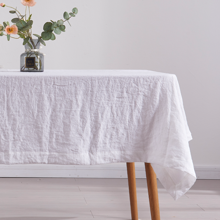 Front View of White Linen Tablecloth-Linenshed