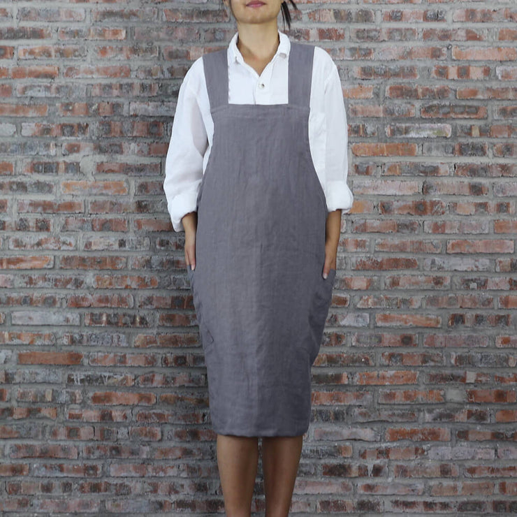 Japanese Style Washed Linen Apron Lead Gray 01