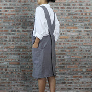 Japanese Style Washed Linen Apron Lead Gray 02