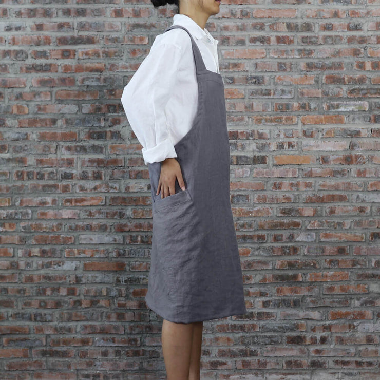 Japanese Style Washed Linen Apron Lead Gray 03