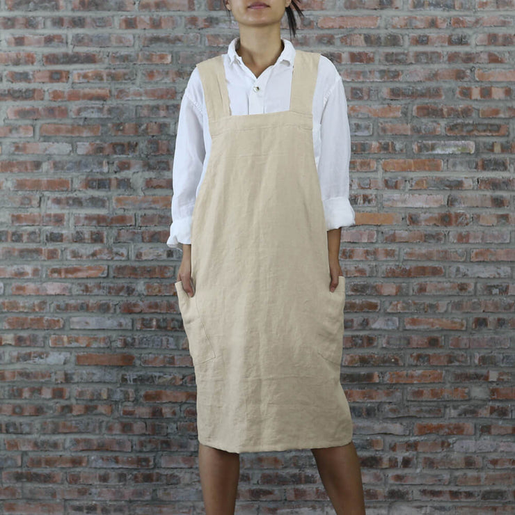 Japanese Style Washed Linen Apron Natural 01