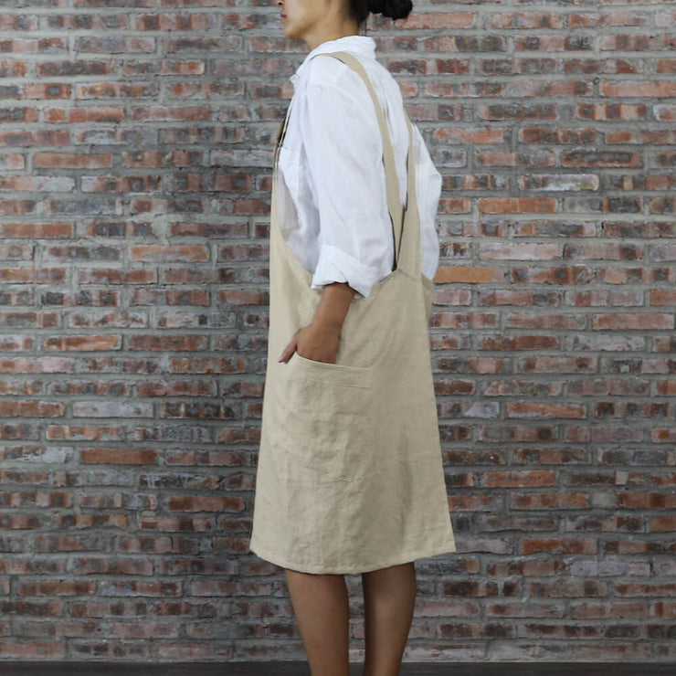 Japanese Style Washed Linen Apron Natural 04