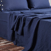 100% Linen Flat Sheet Indigo Blue - Linenshed