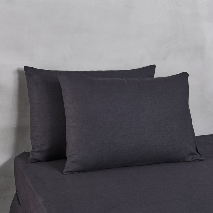 Set of 2 Linen Pillowcases Black - Linenshed