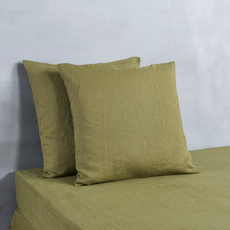 Housewife Square Linen Pillowcases Green Olive - Linenshed