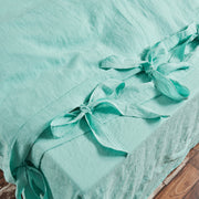 Close Up Bow Ties Linen Duvet Cover Aqua Green - Linenshed