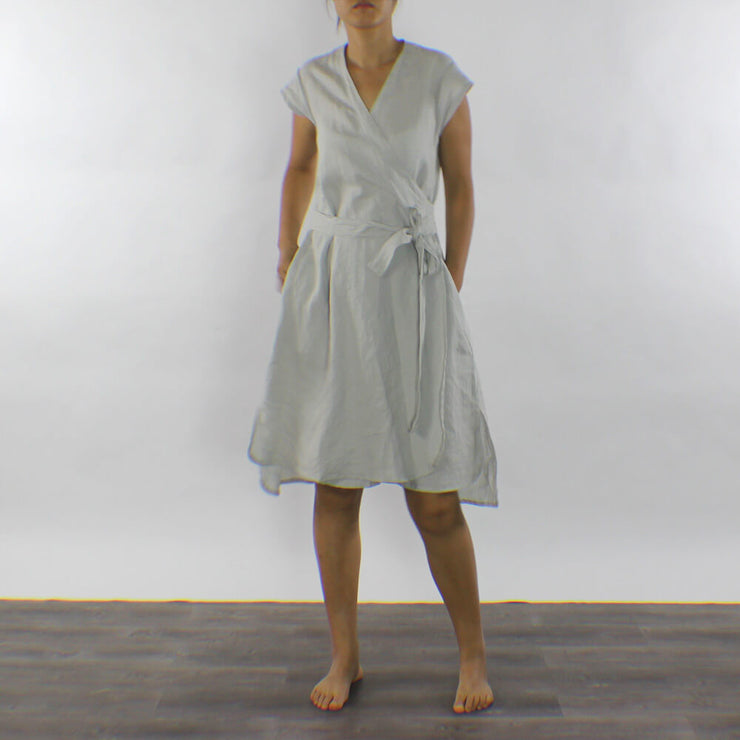 Linen Wrap Dress Portefeuille Stone Grey - Linenshed