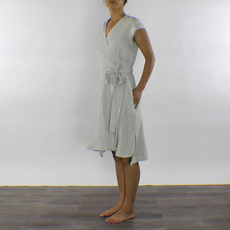 Knee-length Linen Wrap Dress Stone Grey - Linenshed