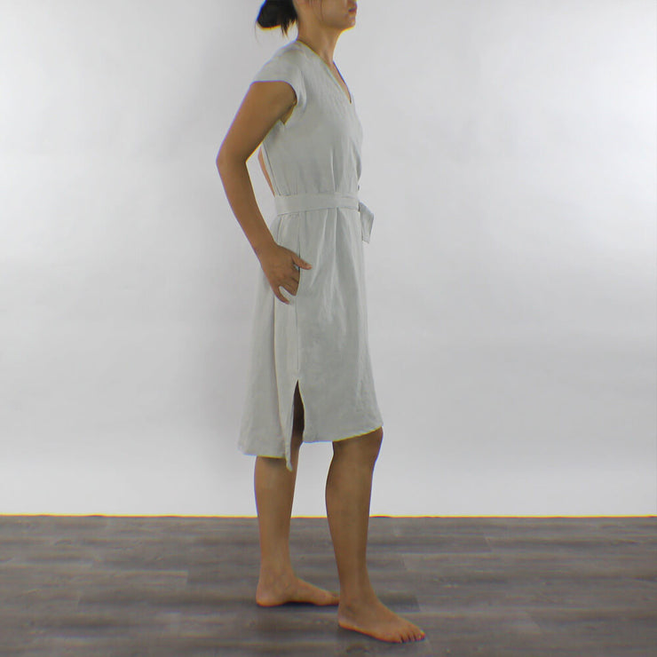 Cap Sleeves Linen Wrap Dress - Linenshed
