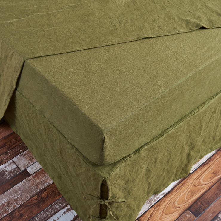 Linen Fitted Sheet Green Olive - Linenshed