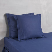 Square Linen Flanged Pillowcases Indigo - Linenshed