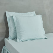 Square Linen Flanged Pillowcases Icy Blue - Linenshed