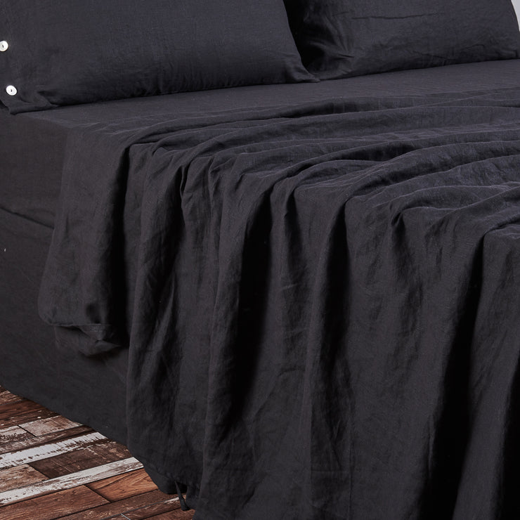 Pure Linen Flat Sheet Black - Linenshed