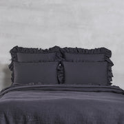 Frayed Ruffle Linen Duvet Cover Black - Linenshed
