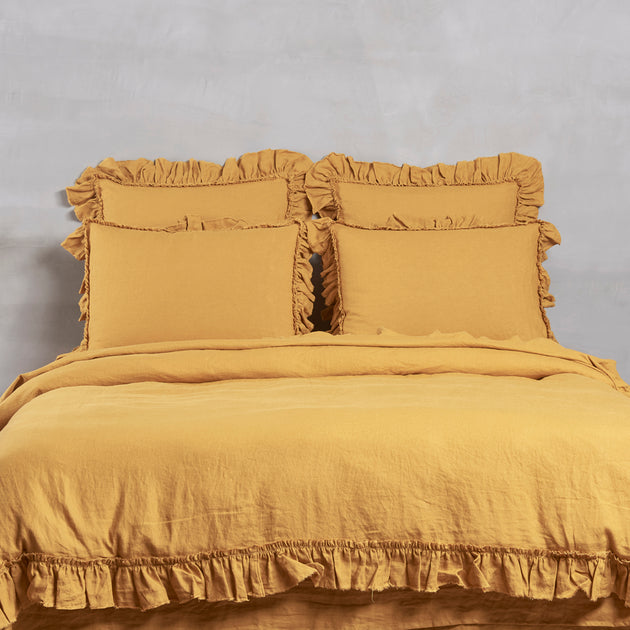 Linen Ruffles Color Frayed Ruffles Pure Linen Duvet Cover | 100% Linen Duvet Covers