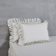 Frayed Ruffle Linen Pillowcases Stone Grey - Linenshed