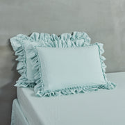Frayed Ruffle Linen Pillowcases Icy Blue - Linenshed