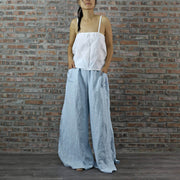 Blue Linen Palazzo Pants with White Linen Slip Top