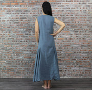 Detail Back Of Linen Dress French Blue 