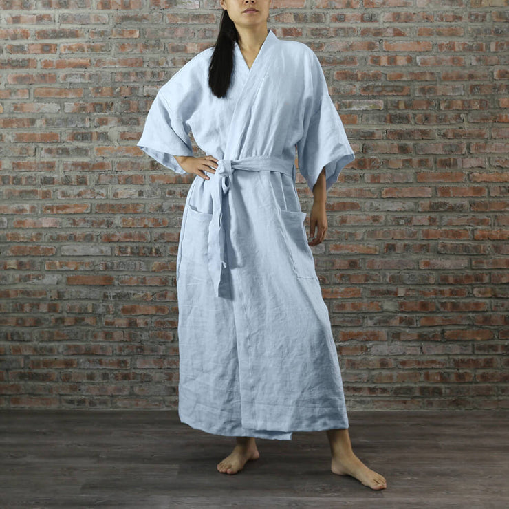 Linen Kimono Robe Icy Blue